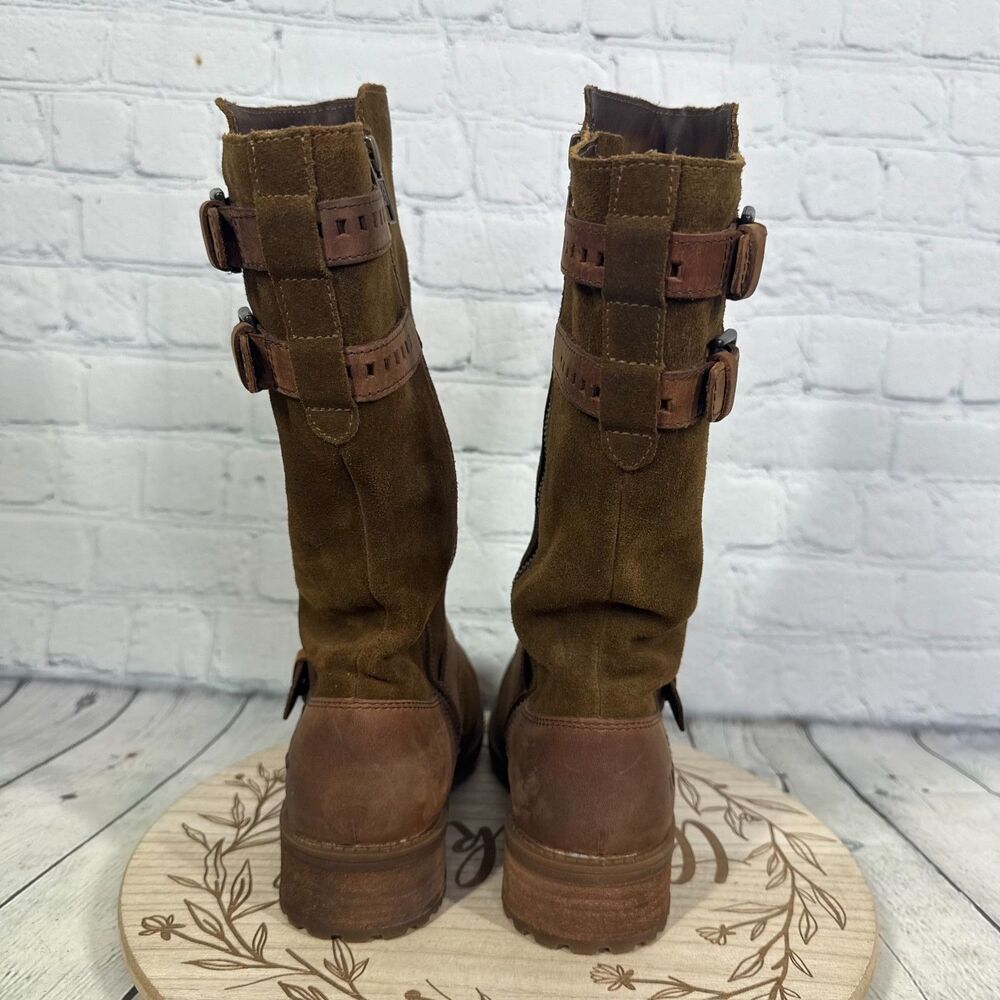 Ugg Australia Tall Boots Size 7.5 Everglade Leather Suede Buckle Distressed - Picture 4 of 12